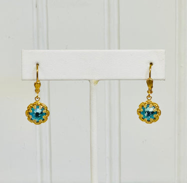 1980s Teal and Gold Dangle Pierced Earrings Jewelry Bloomers and Frocks
